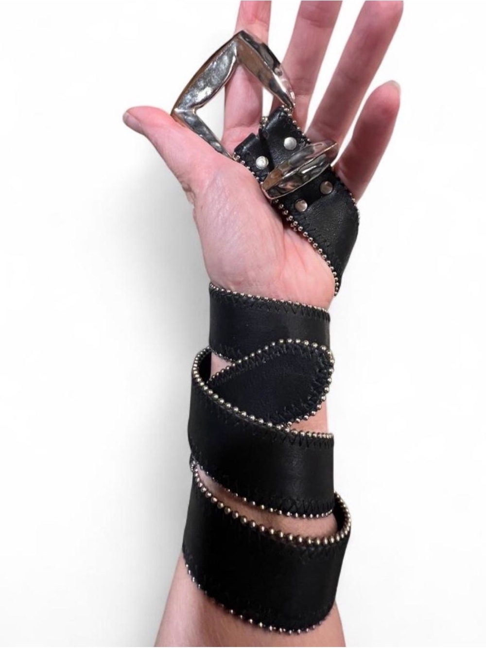 Vintage 1980-1990’s Black Leather Elite Silver Stud Trim Belt
